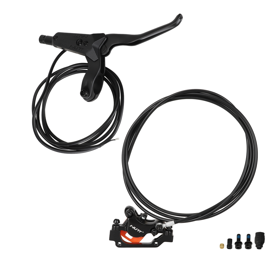 Kit freno idraulico posteriore destro NUTT con cavo freno da 180 cm e tubi olio da 220 mm, freno a disco idraulico per scooter elettrico a 2 pistoncini, kit freno a pressione olio per scooter elettrico con spegnimento a 2 PIN