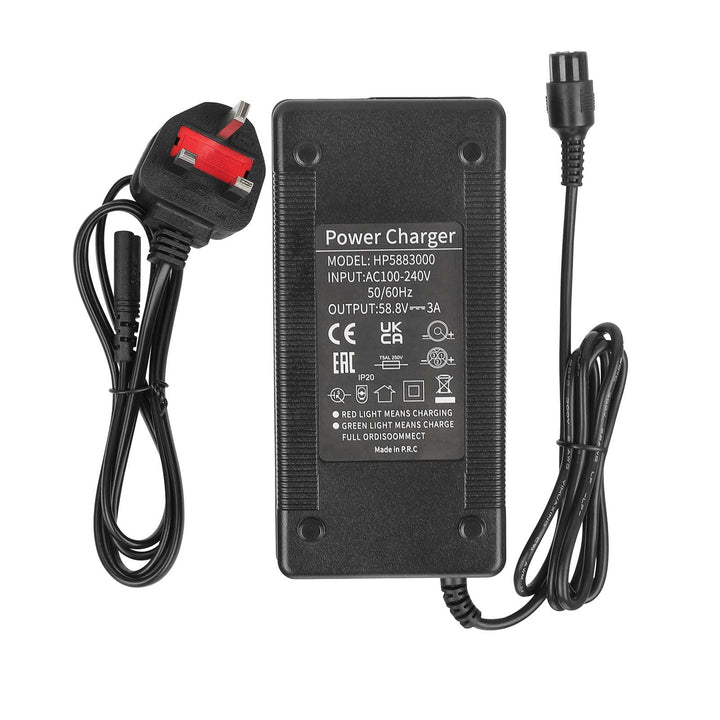 Caricabatterie 58.8V3A con connettore GX16 a 3 pin e spina EU Caricabatterie per veicoli elettrici Scooter elettrici Cavo di alimentazione con testa rotonda Accessori Batteria 52V per monopattini Zero 10X