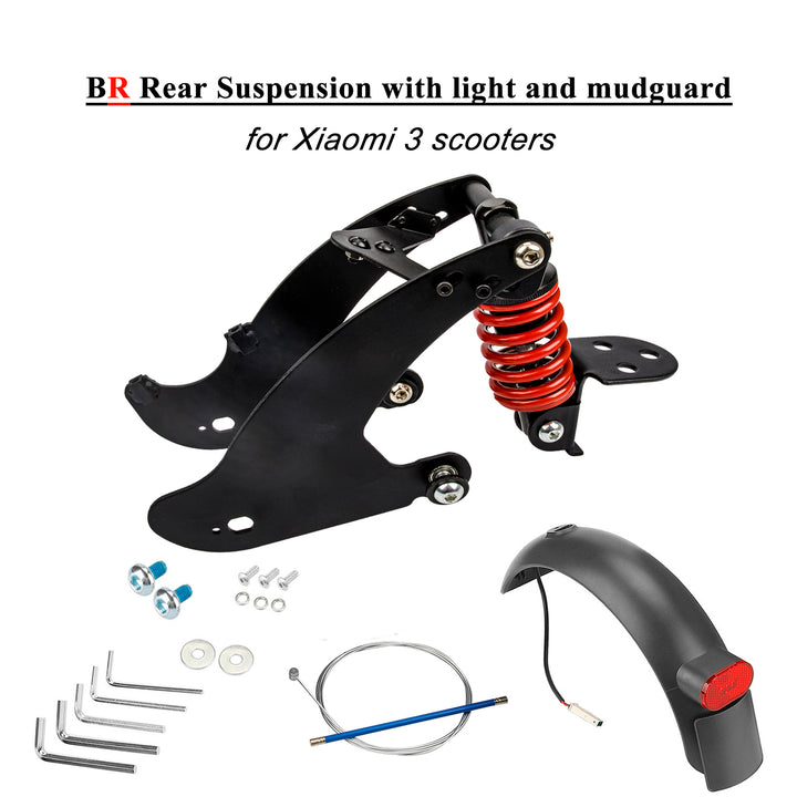 Ammortizzatore Posteriore Nero-Rosso con Luce e Parafango Posteriore per Xiaomi 3, Sospensione Posteriore per Monopattino Elettrico MI 3, Accessori