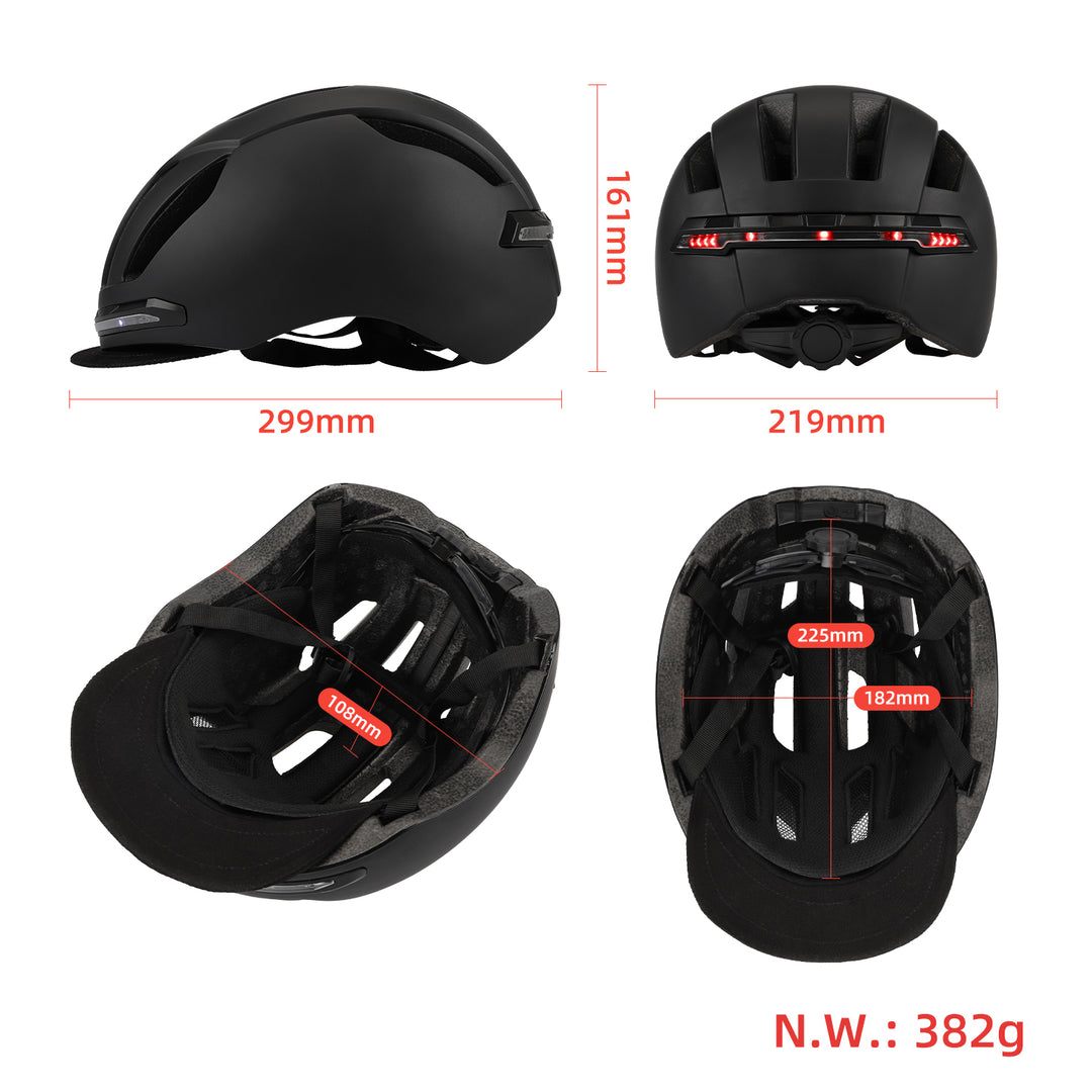 Smart Helmet With Wireless Handlebar Remote Control Gear Connected Front Rear LED Light Turn Signal Bicycle Scooter Helmet Black Smart Helmet with Wireless Handlebar Remote Control