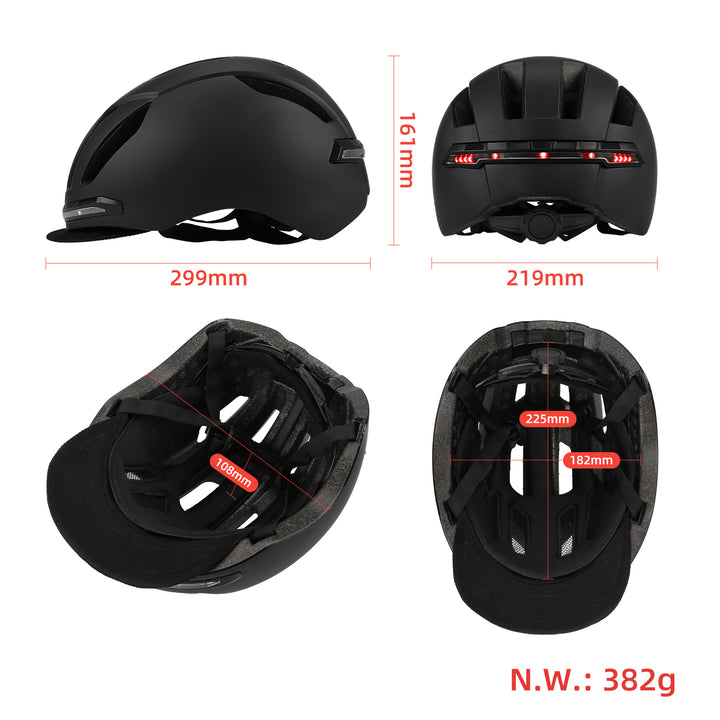 Smart Helmet With Wireless Handlebar Remote Control Gear Connected Front Rear LED Light Turn Signal Bicycle Scooter Helmet Black Smart Helmet with Wireless Handlebar Remote Control