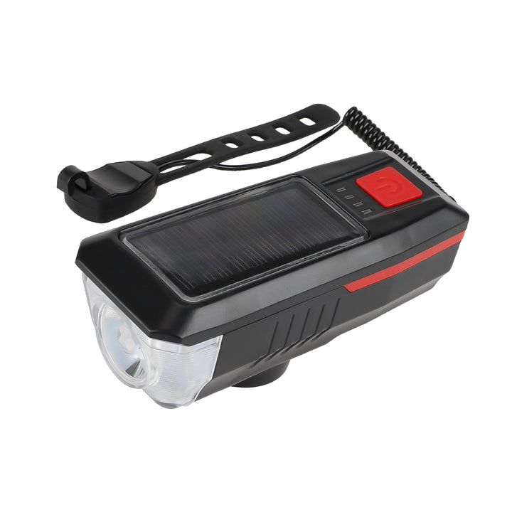 Red Solar con USB, Doppia Modalità di Ricarica, Durata Efficiente della Batteria, Luce Solare per Bici, USB Ricaricabile, Display di Potenza, MTB, Mountain Bike, Lampada Anteriore con Clacson, Torcia, Luce Anteriore per Bici