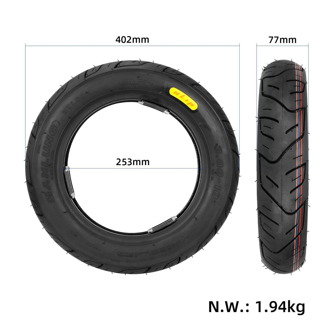 Pneumatico Tubeless Ulip 3.00-10, Pneumatico Motore per Bicicletta Elettrica da 14 Pollici, Pneumatico Tubeless 14x3.2, Pneumatico Vuoto 3.00-10 per Accessori Motore Bici Elettrica