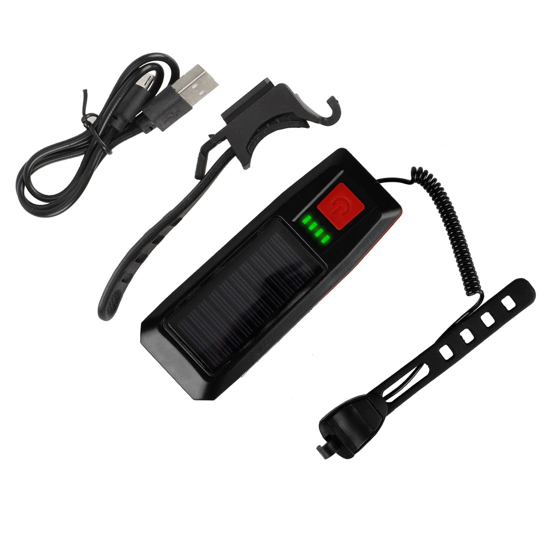 Red Solar con USB, Doppia Modalità di Ricarica, Durata Efficiente della Batteria, Luce Solare per Bici, USB Ricaricabile, Display di Potenza, MTB, Mountain Bike, Lampada Anteriore con Clacson, Torcia, Luce Anteriore per Bici