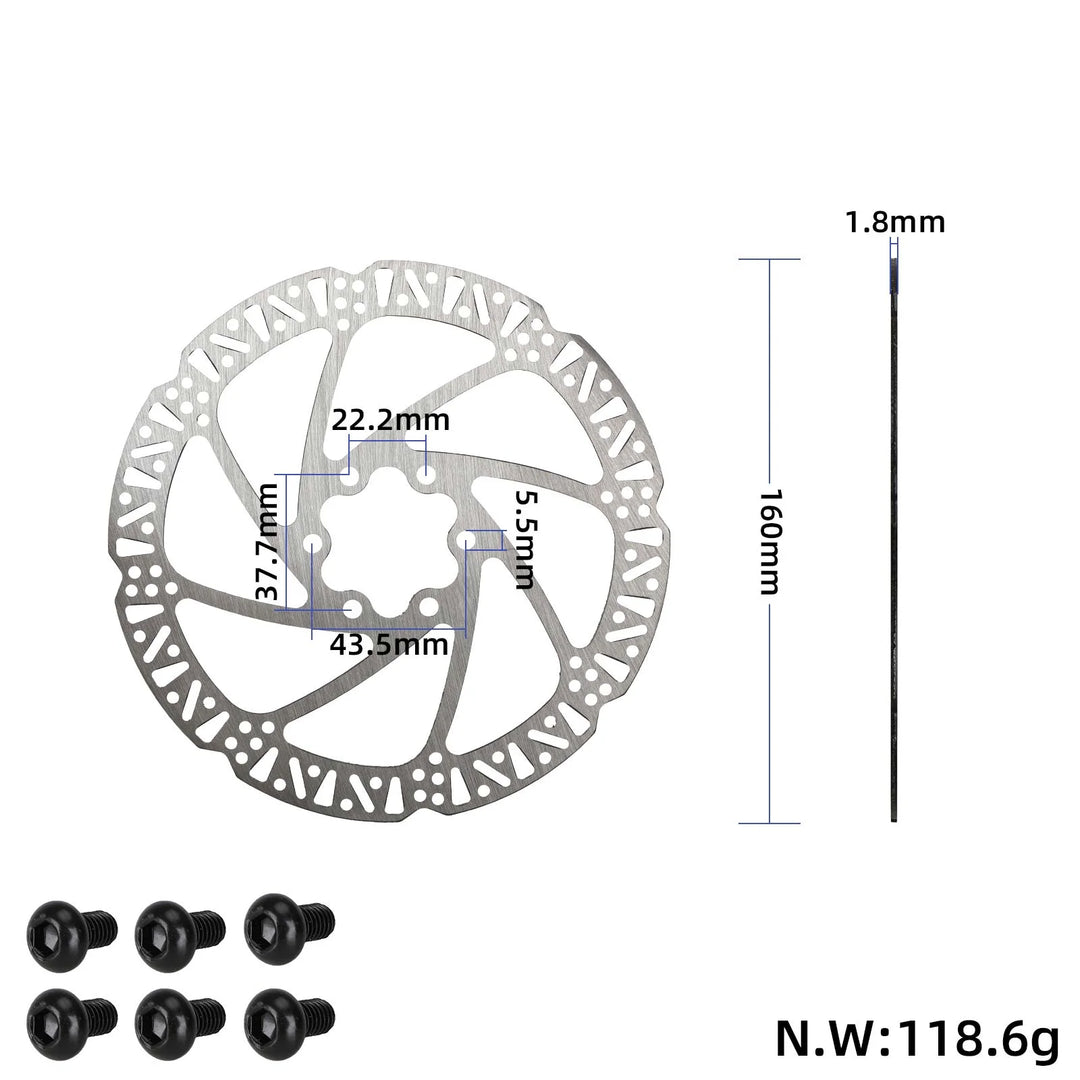 Rotore freno a disco da 160 mm a 6 fori con 6 viti di montaggio per E-bike OUXI V8 Componenti disco freno in acciaio inossidabile per biciclette da montagna e da strada