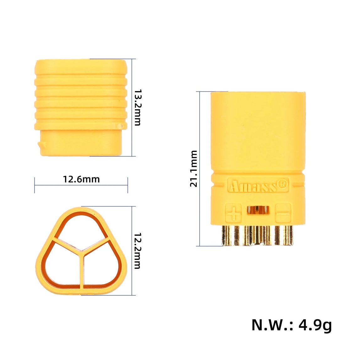 Amass MT60-M Spina Maschio Connettore MT60 Potenziato con Connettori a Banana Placcati Oro AMS MT60-M Connettore Maschio Giallo Presa Aeronautica di Alimentazione ad Alta Corrente Connettore Amass MT60