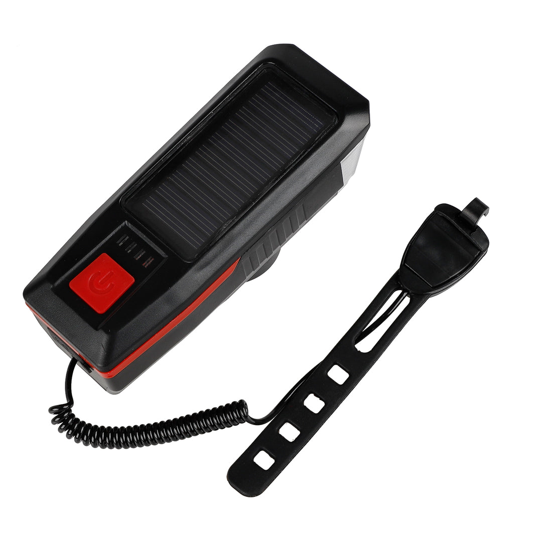 Red Solar con USB, Doppia Modalità di Ricarica, Durata Efficiente della Batteria, Luce Solare per Bici, USB Ricaricabile, Display di Potenza, MTB, Mountain Bike, Lampada Anteriore con Clacson, Torcia, Luce Anteriore per Bici