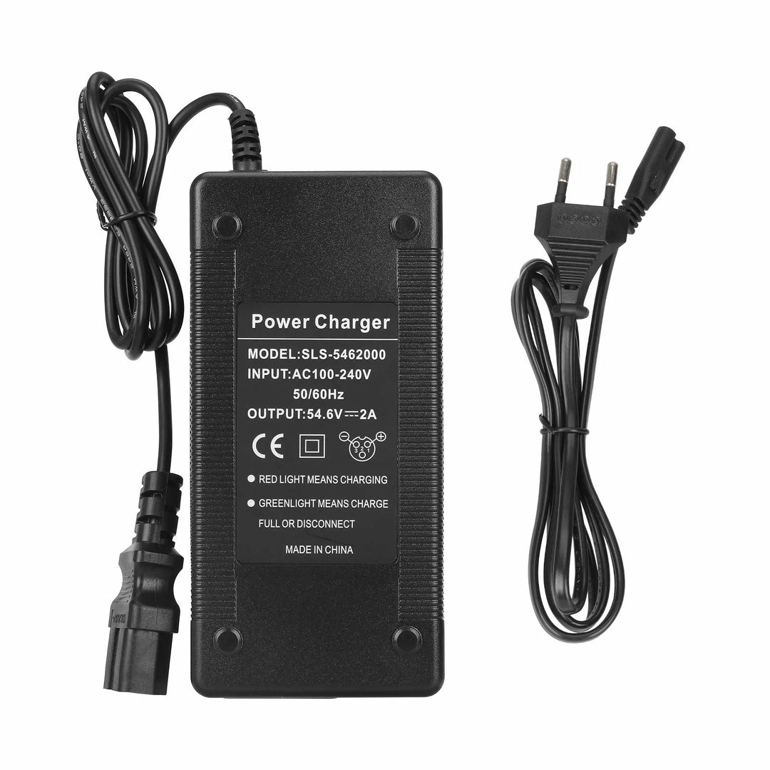 Caricabatterie da 48V a 54.6V2A con testa a spillo con spina EU Caricabatterie per batteria al litio con connettore a spillo e ventola per pacco batteria