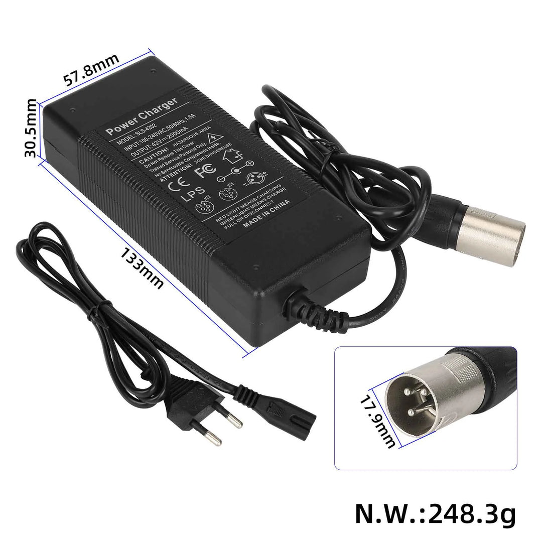Caricabatterie 42V2A con testa Kallon spina EU Caricabatterie standard europeo Caricabatterie per veicoli elettrici Scooter elettrico Testa rotonda 36V 2A Cavo adattatore di alimentazione Accessori