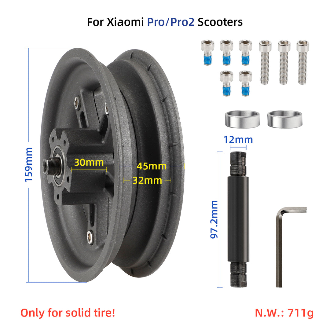 Mozzo posteriore sdoppiato Ulip Grigio per monopattini Xiaomi Pro/Pro2, mozzo ruota sdoppiato da 8,5 pollici, pneumatico solido con chiave a brugola per monopattino elettrico Xiaomi Pro Pro2, mozzo posteriore in lega di alluminio