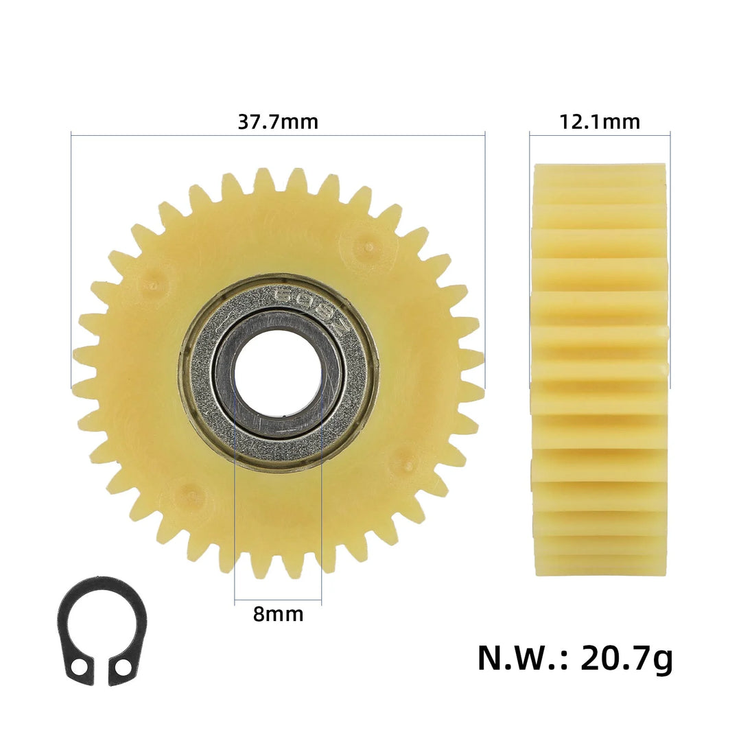 Ingranaggio in nylon giallo 36T con cuscinetto 608 da 38 mm di diametro per motore GT 250W Motore veicolo elettrico Ingranaggio in nylon a 36 denti Veicolo pieghevole Batteria veicolo Servizio di guida veicolo Batteria al litio Veicolo Skateboard