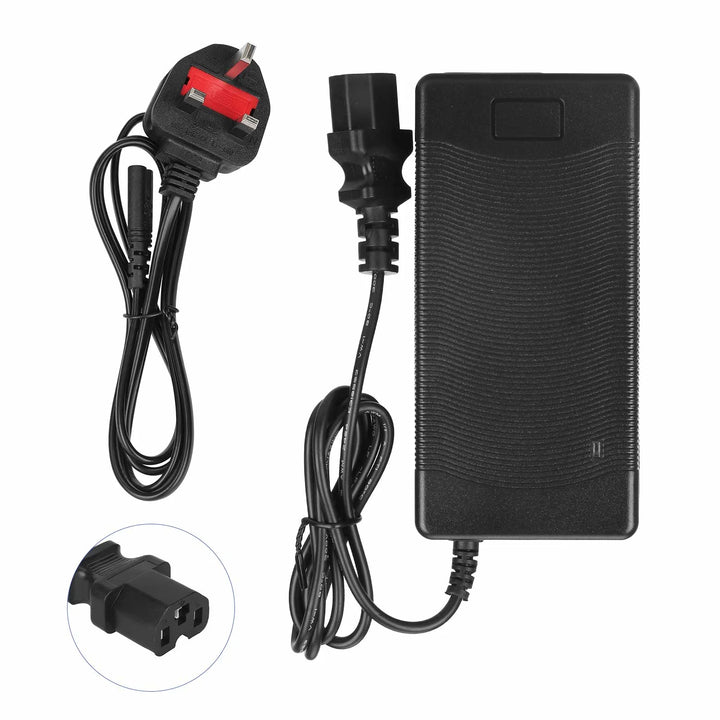 Caricabatterie da 48V a 54.6V2A con testa a spillo con spina EU Caricabatterie per batteria al litio con connettore a spillo e ventola per pacco batteria