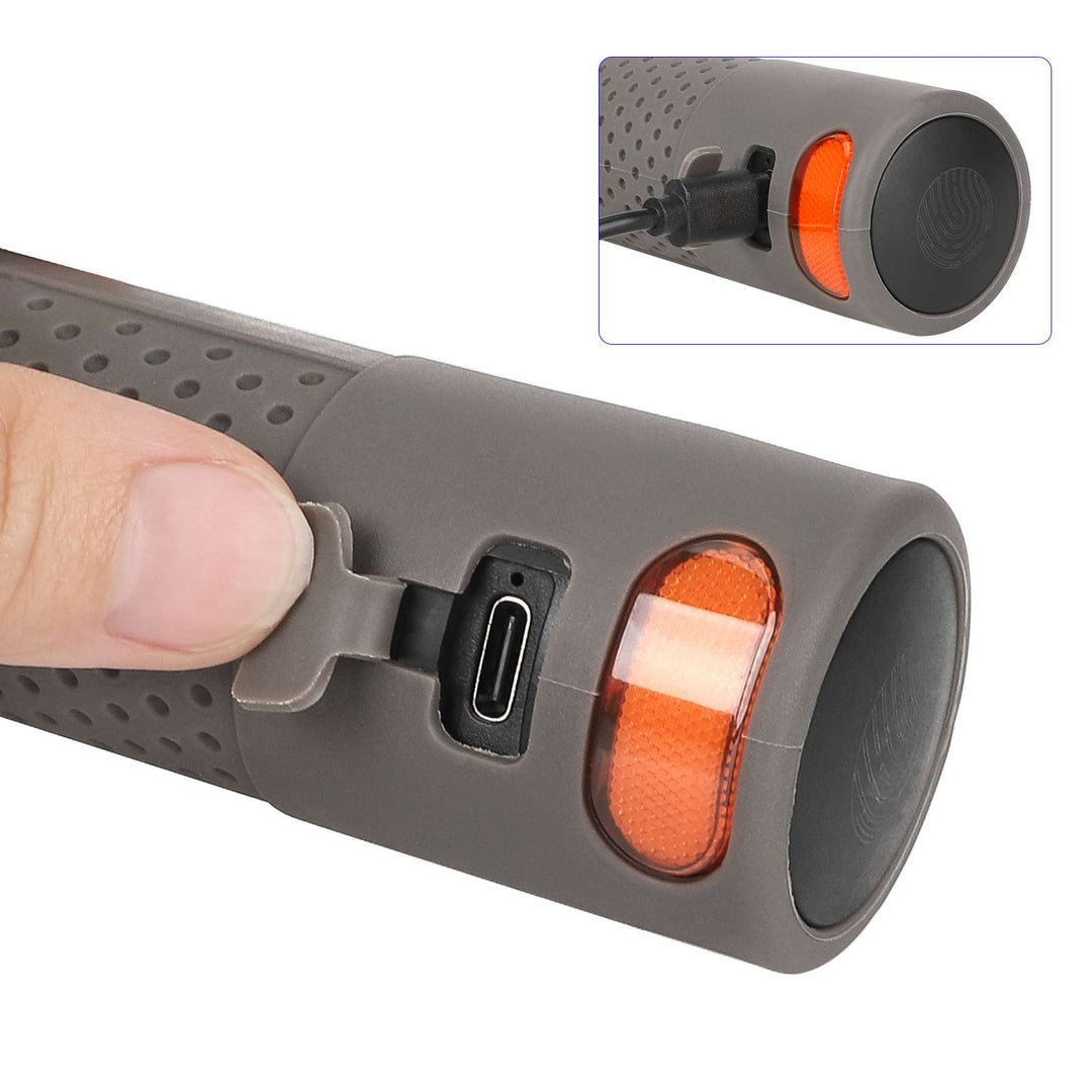 Impugnatura manubrio grigio scuro con rilevatore di impronte digitali, set di luci senza telecomando con slot per schede, impugnatura per monopattino elettrico con indicatori di direzione, impugnatura per manubrio con telecomando e luce di avvertimento