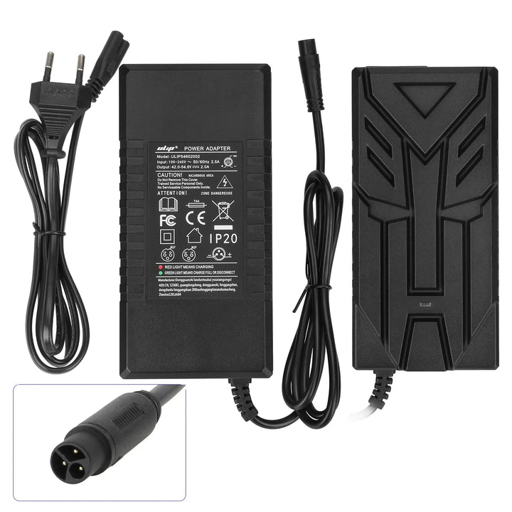 Ulip 54.6V 2A 3 Port CQ Charger for Kukirin G2 Pro DB Kukirin M4 Max Kukirin T3 Electric Scooter 54.6V2A Transformers European Standard Charger EU Standard Electric Scooter Battery Charger Power Adapter Li-ion Battery pack Charger with Fan