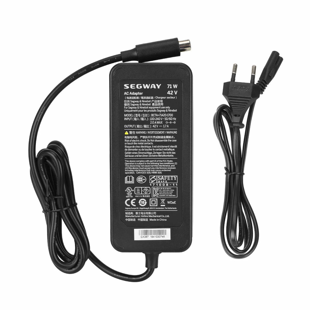 Original Charger Adapter EU Plug for Segway Ninebot Max G30 Electric Scooter 36V 42V 1.7A Domestic Original Charger Device Power Charger Adapter for Ninebot MAX G2 G30LP F65 F40 F30 F20 D28 D40 ES2 ES4 E22 E45 for 36V Lithium Battery Charger Scooter Parts