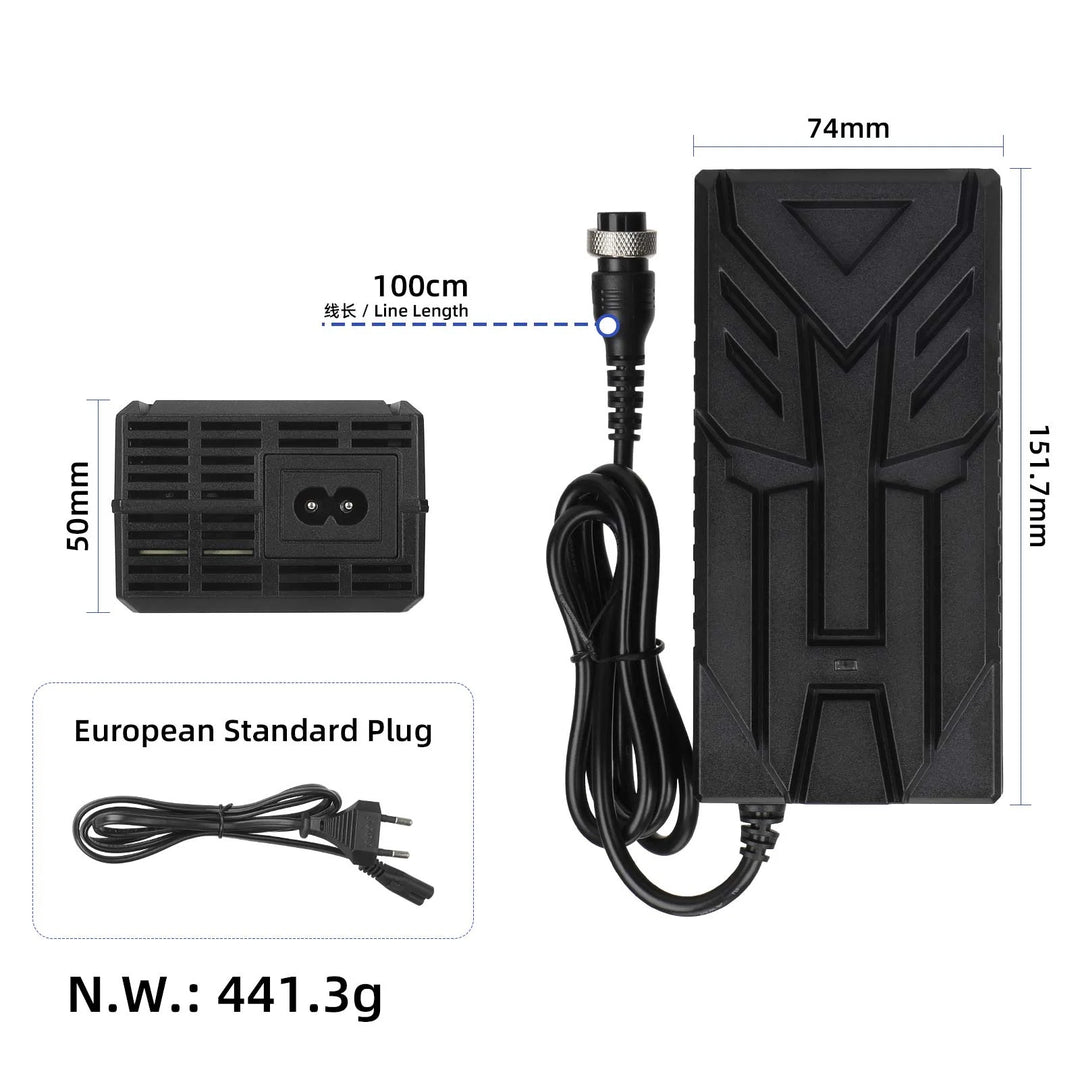 Ulip 42V~54.6V 3A CE FCC Certified Charger With GX16 3 Holes Head EU Plug Electric Scooter Battery Charger Replacement Parts Li-ion Battery Pack Charger Power Adapte Input 100-240V 48V 13S Lithium Skateboard Balance Vehicle Battery with Fan