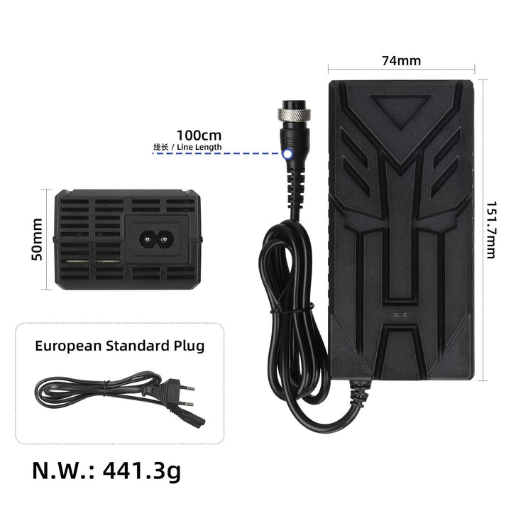 Ulip 42V~54.6V 3A CE FCC Certified Charger With GX16 3 Holes Head EU Plug Electric Scooter Battery Charger Replacement Parts Li-ion Battery Pack Charger Power Adapte Input 100-240V 48V 13S Lithium Skateboard Balance Vehicle Battery with Fan