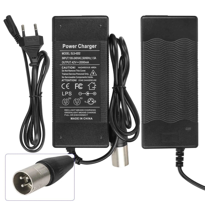 Caricabatterie 42V2A con testa Kallon spina EU Caricabatterie standard europeo Caricabatterie per veicoli elettrici Scooter elettrico Testa rotonda 36V 2A Cavo adattatore di alimentazione Accessori