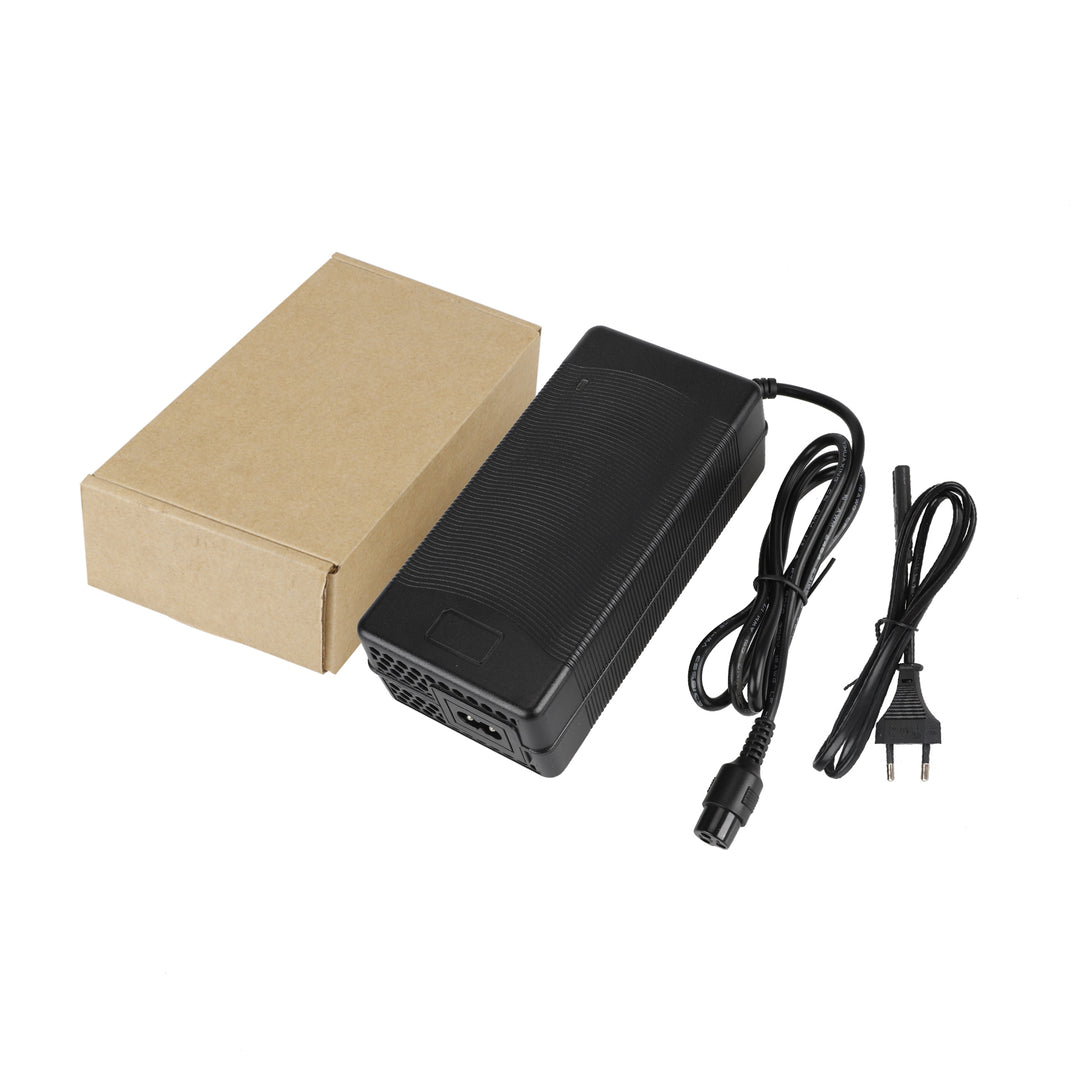 Caricabatterie 54.6V2A con connettore GX16 a 3 pin, ventola e spina EU, per veicoli elettrici, scooter elettrici, con cavo di alimentazione a testa tonda, accessori, adattatore di alimentazione per batterie al litio