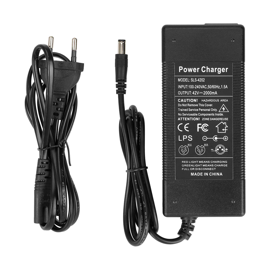 Caricabatterie da 36V a 42V 2A DC2.1 con 6 Cavi Adattatori Spina EU Veicolo Elettrico Scooter Elettrico Caricabatterie con Testa DC Caricabatterie per Batteria al Litio 36V 42V Cavo di Alimentazione a Testa Rotonda Accessori