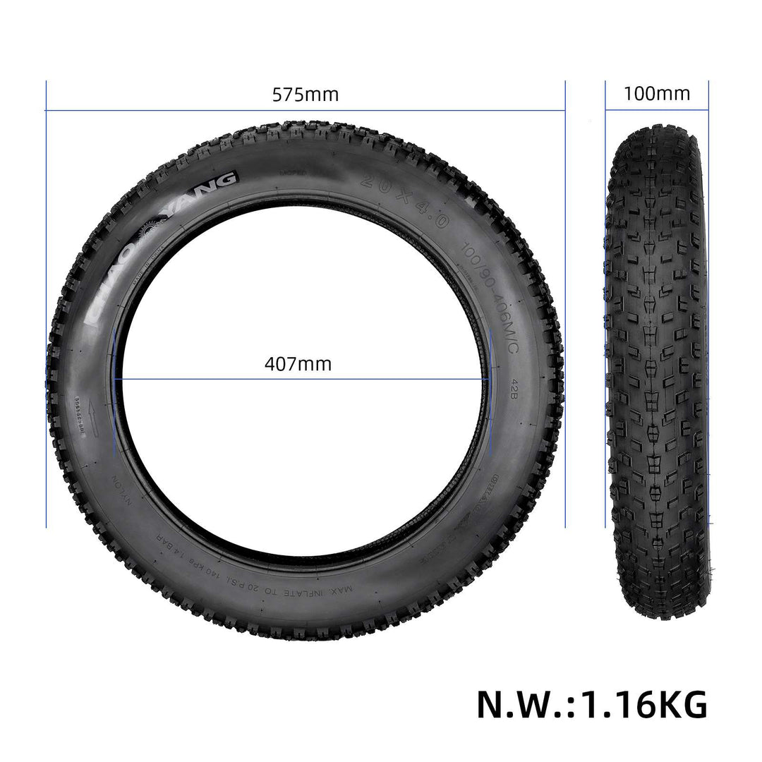 Chaoyang 20*4.0 Fat Outer Tire with Chaoyang 20*4.0/4.9 Inner Tube 20*4.0 Extra Wide Snow Bike Outer Tyres 20 Inch Cross-Country Beach Electric Vehicle 20*4.1/4 Bicycle Outer Tyres with 20*4 Camera
