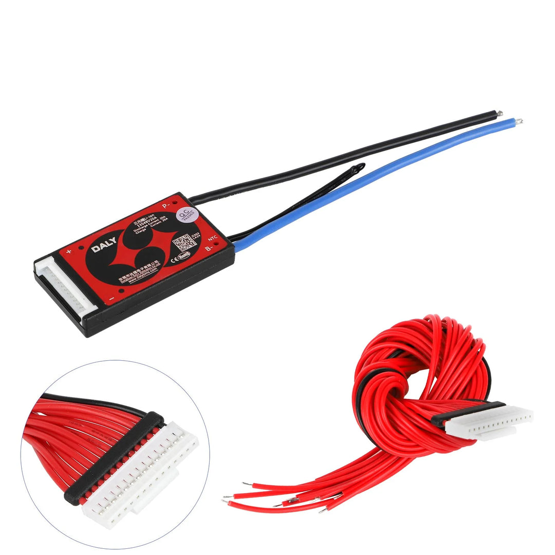 DALY BMS 13S 48V 20A BMS 3.7V 18650 Controllo interruttore soft on/off Potenza di scarica per E-bike Scooter Skateboard Rosso 48V 20A Sistema di gestione batteria Scheda di protezione batteria bilanciata Materiale PCB Ottima fattura