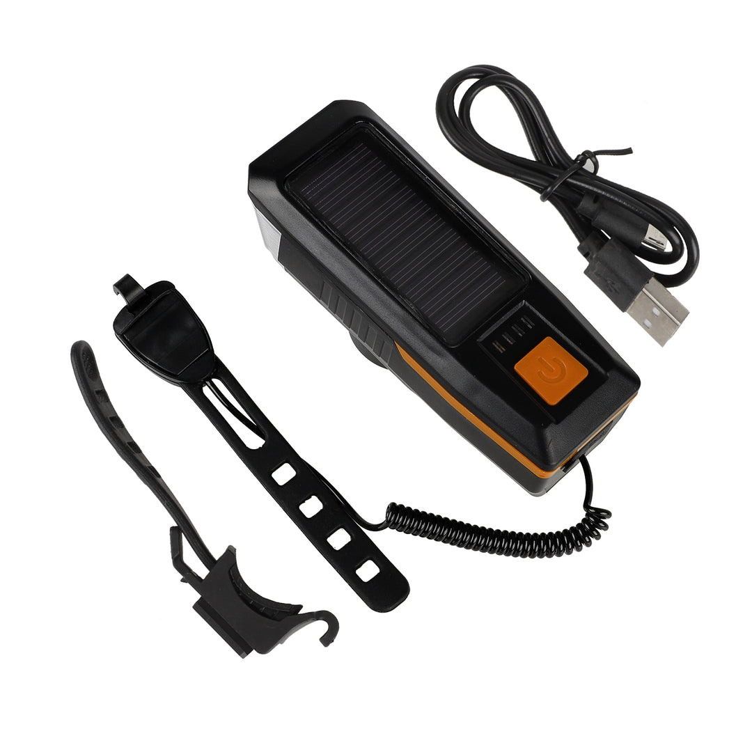 Red Solar con USB, Doppia Modalità di Ricarica, Durata Efficiente della Batteria, Luce Solare per Bici, USB Ricaricabile, Display di Potenza, MTB, Mountain Bike, Lampada Anteriore con Clacson, Torcia, Luce Anteriore per Bici