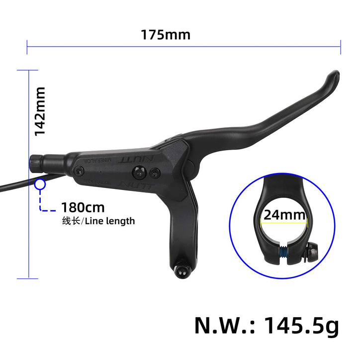 Kit freno idraulico posteriore destro NUTT con cavo freno da 180 cm e tubi olio da 220 mm, freno a disco idraulico per scooter elettrico a 2 pistoncini, kit freno a pressione olio per scooter elettrico con spegnimento a 2 PIN