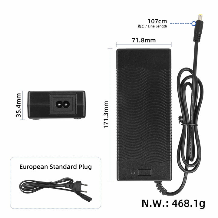 Caricabatterie originale da 58,8V2A con testa DC2.1 standard europeo per monopattino elettrico Kukirin G3, caricabatterie originale, ingresso 100-240V, uscita 52V 58,8V 2,0A, parti di ricambio per caricabatterie al litio