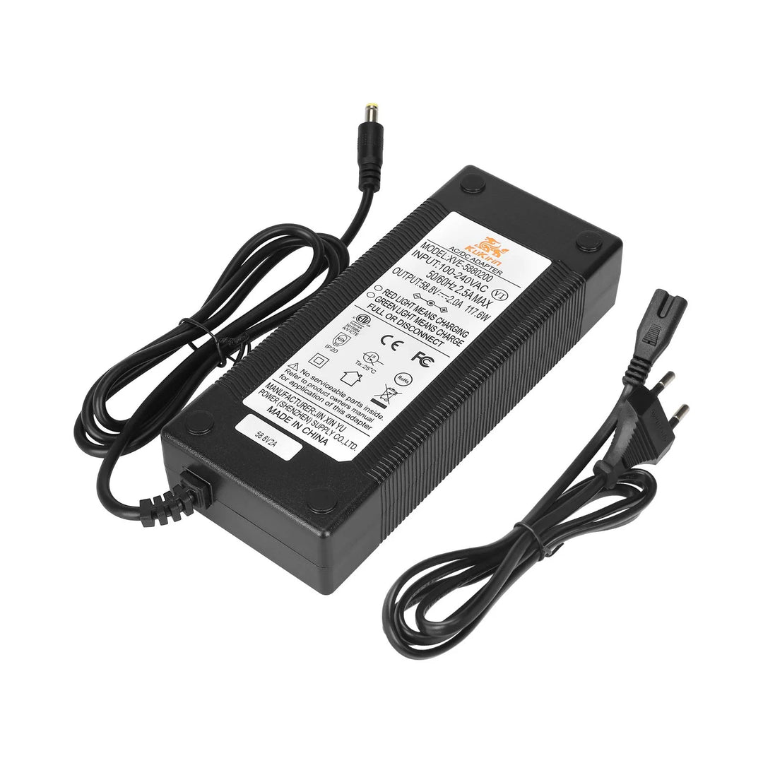 Caricabatterie originale da 58,8V2A con testa DC2.1 standard europeo per monopattino elettrico Kukirin G3, caricabatterie originale, ingresso 100-240V, uscita 52V 58,8V 2,0A, parti di ricambio per caricabatterie al litio