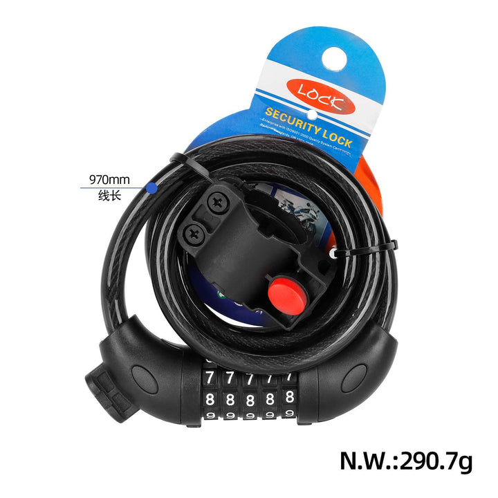 Lucchetto Nero a Cinque Cifre con Combinazione 5 Cifre Lucchetto per Bicicletta 1250mm * 12mm Cavo d&