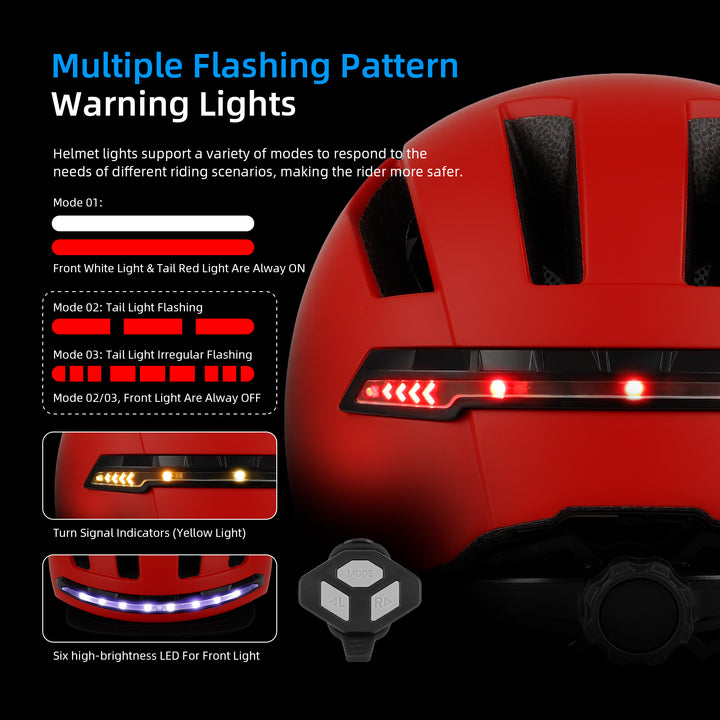 Ulip Casco Intelligente Rosso con Luce di Direzione e Telecomando Wireless da Manubrio Casco di Sicurezza Universale Con Indicatore di Direzione a LED Controller Remoto Intelligente per Monopattini Elettrici Xiaomi/Ninebot/INOKIN/Dualtron