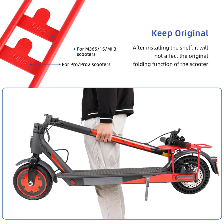 Scaffale portapacchi posteriore pieghevole rosso Ulip per monopattini Xiaomi M365 Pro PRO2 1S MI 3, portapacchi posteriore per E-Scooter, design compatto, leggero, per spazio di archiviazione aggiuntivo