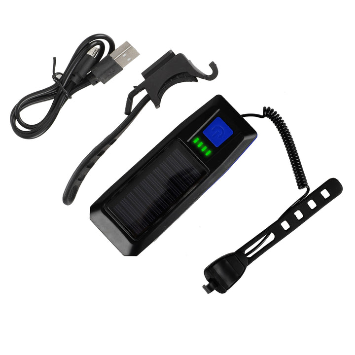 Red Solar con USB, Doppia Modalità di Ricarica, Durata Efficiente della Batteria, Luce Solare per Bici, USB Ricaricabile, Display di Potenza, MTB, Mountain Bike, Lampada Anteriore con Clacson, Torcia, Luce Anteriore per Bici