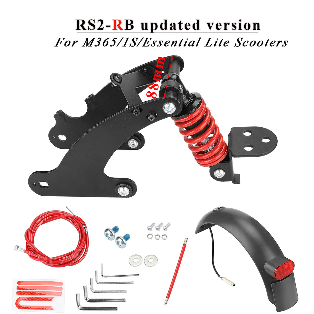 Black-red V2 Rear Suspension with Mudguard and Tailight for Xiaomi M365 and 1S Scooter Rear Shock Absorber for Scooter Rear Spring Shock Absorber Replacement Accessories