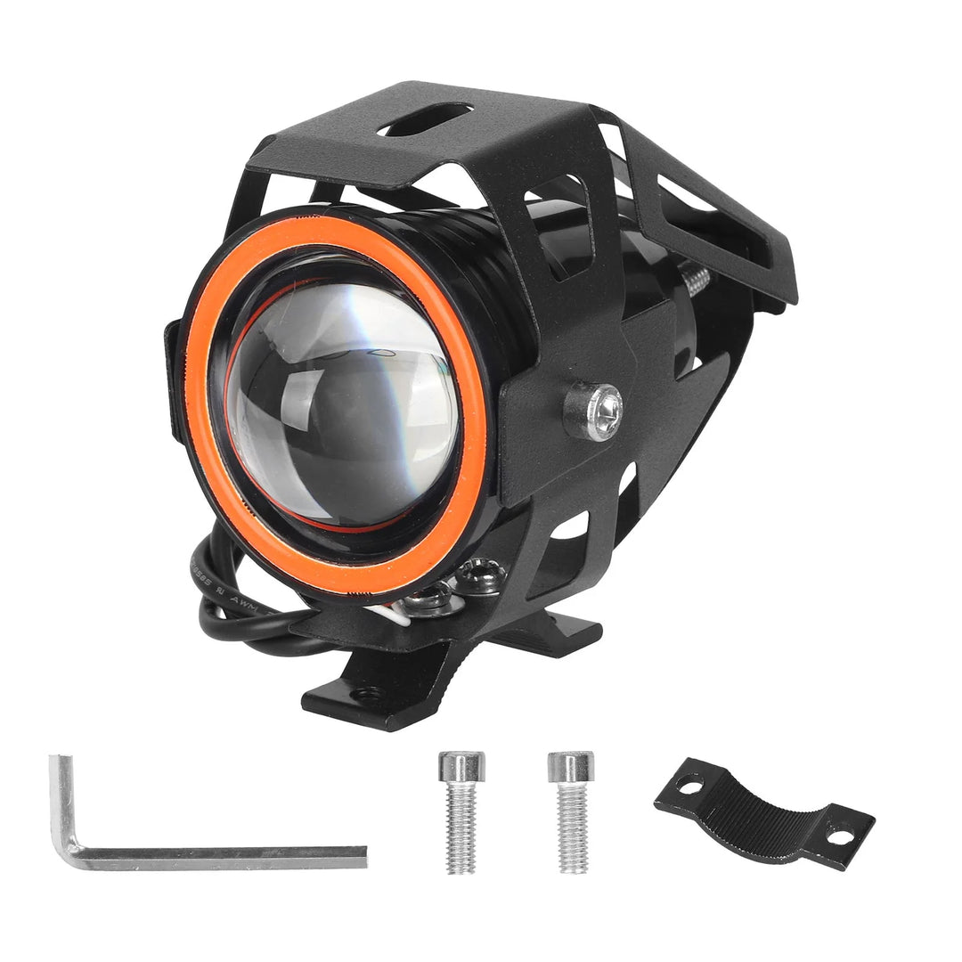 Faro anteriore a LED U7 con cerchio rosso per E-bike Mini Fari a LED per moto U7 Lampadine per fari Moto Universali 1200LM Fari fendinebbia spot