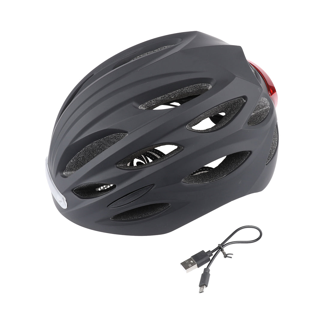 Caschi da Bici Neri Taglia L per Adulti - Casco da Bicicletta Regolabile con Luci LED Anteriori e Posteriori per Adulti Uomini Donne Casco per Scooter per Pendolarismo, Ciclismo su Strada, Pattinaggio, Scooter