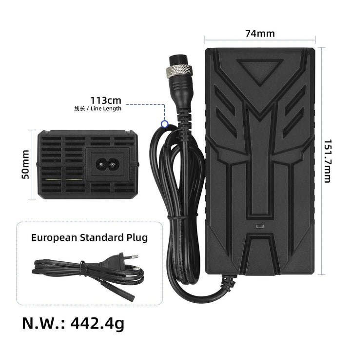 Ulip 42V~58.8V 3A GX16 Head Over Certified Charger EU Plug with CE And FCC Certification for 48V To 58.8C And 52C To 58.8C Chargers Li-ion Battery Pack Charger Power Adapte Input 100-240V 48V 13S Lithium Skateboard Balance Vehicle Battery with Fan