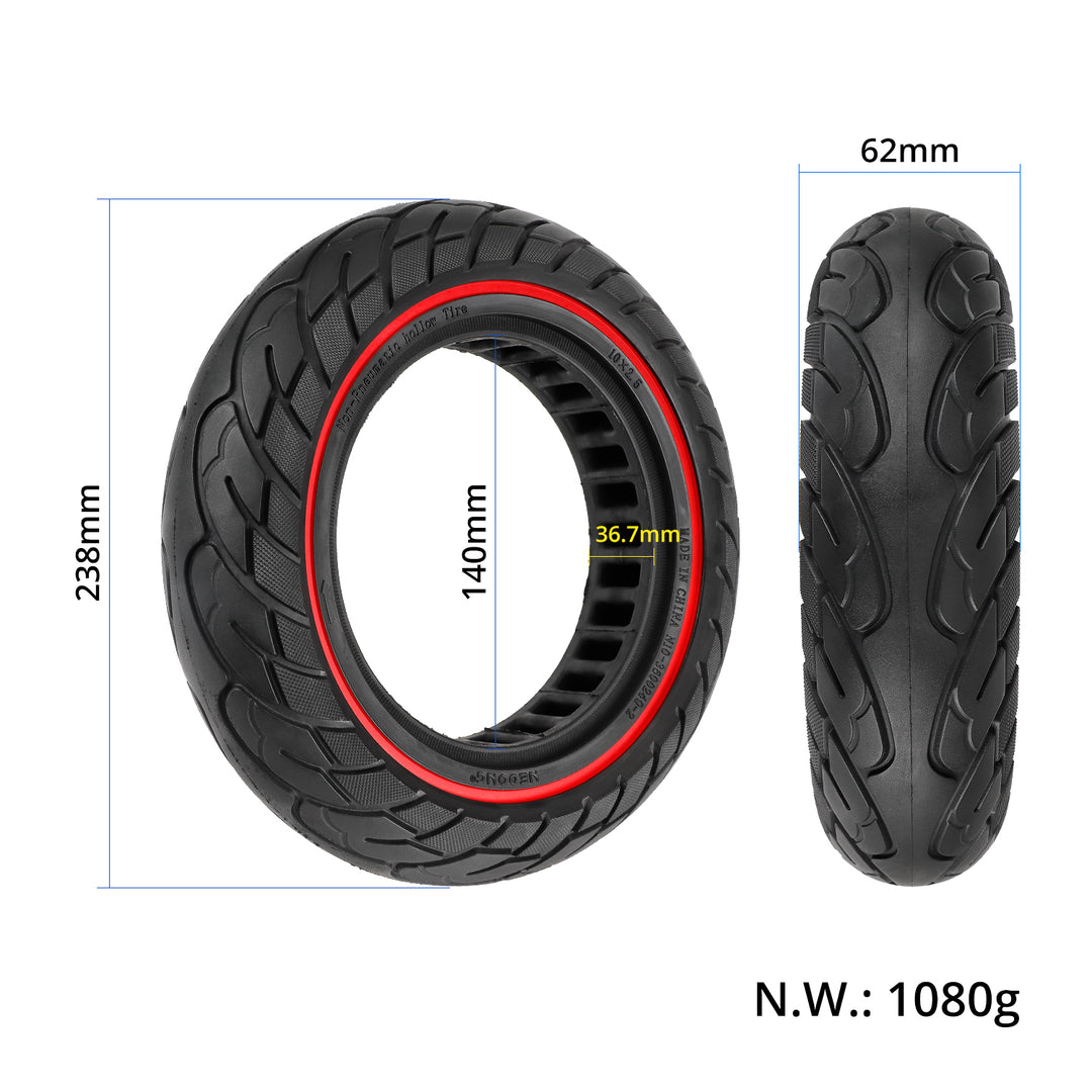 10 Inch Solid Tire with Red Circle and 37mm Slot 10X2.5 10x2.50 for KUGOO M4 / M4 Pro Electric Scooter Polka Dot Inner Honeycomb Tire Rubber Parts 10x2.5-6.1 Tyres 10Inch Off-Road Solid Tires Wear-resistant Puncture-proof Tire Parts