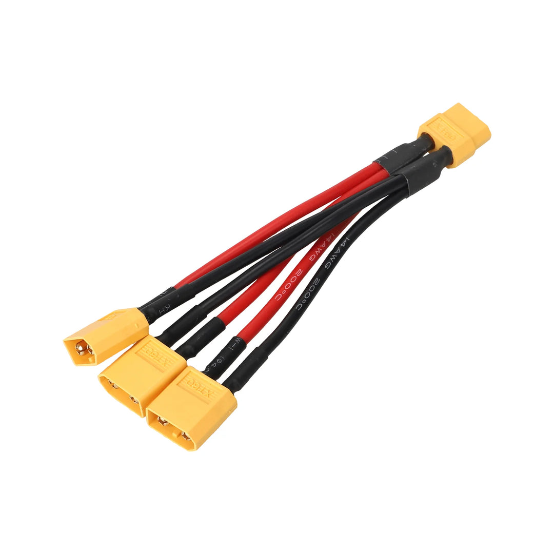 XT60 Parallel Battery Connector for 1 Female to 3 Male Parallel Connector Plug 10cm Cable Length 14AWG Tinned Copper Silicone Covered Wire Terminal Equipped Battery Connection Adapter Cable