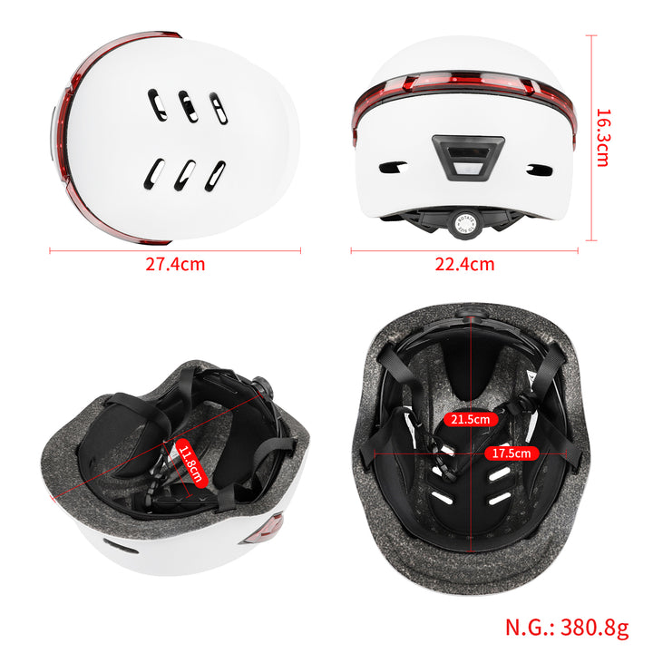 White Helmet with Remote Steering Indicator LED Warning Tail Light Lightweight Rechargeable Bike Rear Tail Lamp Wireless Remote Control for Motorcycle Bicycle Safety Helmet