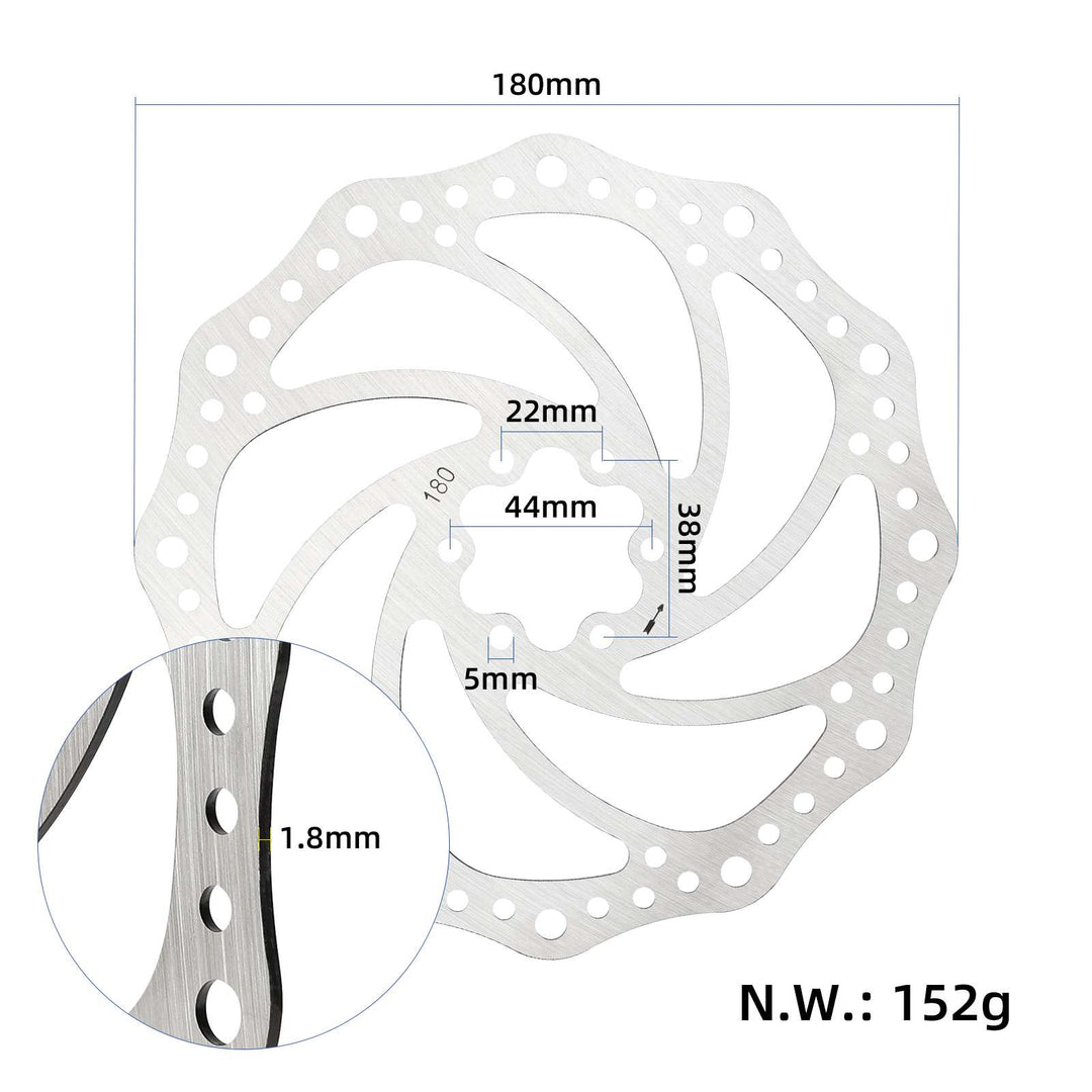 Disco freno da 180 mm per scooter elettrico, ricambi freno da 180 mm per MTB, Mountain Bike, Bici da Strada, Cruiser, rotore in acciaio inossidabile, sistema frenante a disco con 6 fori, accessorio essenziale per bici