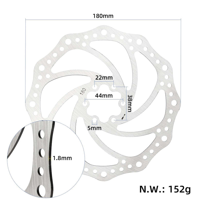 Disco freno da 180 mm per scooter elettrico, ricambi freno da 180 mm per MTB, Mountain Bike, Bici da Strada, Cruiser, rotore in acciaio inossidabile, sistema frenante a disco con 6 fori, accessorio essenziale per bici