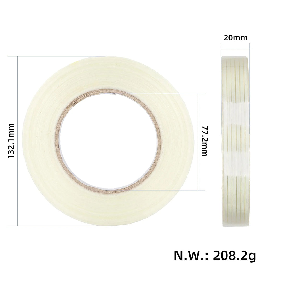 1PC 20mm*50M*0.15mm 50 Meter Striped Fiberglass Tape No Residual Glue Toy Airplane Model Super Durable Striped Fiberglass Reinforced Tape Transparent Fiber Tape Strongly Fixes Model Lithium Battery Refrigerator and Bundles Heavy Objects Fiberglass Tape