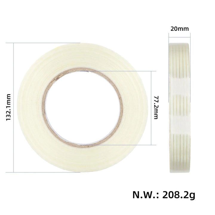 1PC 20mm*50M*0.15mm 50 Meter Striped Fiberglass Tape No Residual Glue Toy Airplane Model Super Durable Striped Fiberglass Reinforced Tape Transparent Fiber Tape Strongly Fixes Model Lithium Battery Refrigerator and Bundles Heavy Objects Fiberglass Tape