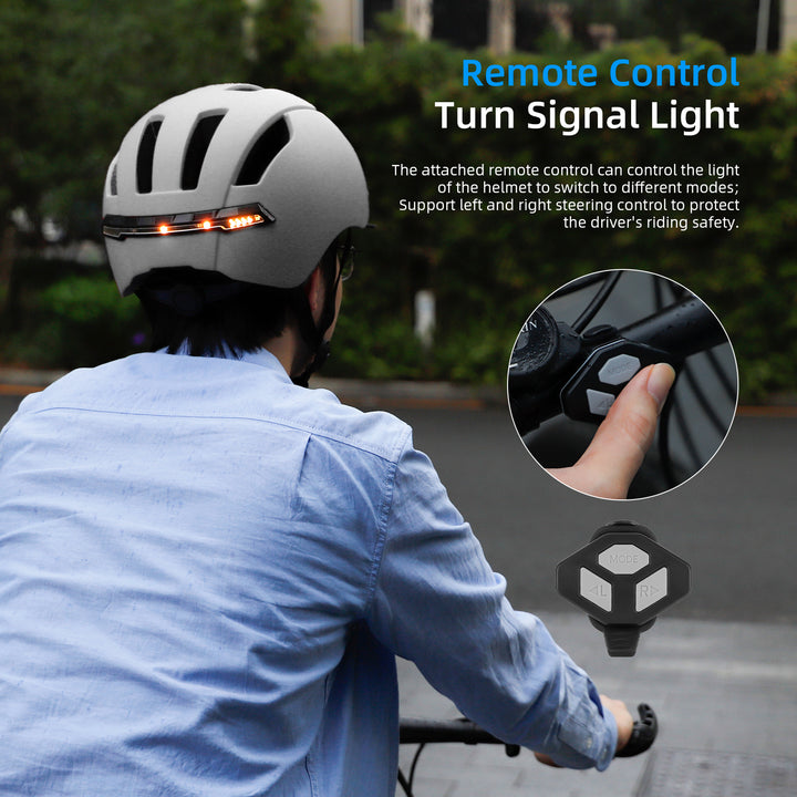 Casco Ulip White Smart con luce di svolta e telecomando wireless da manubrio, casco di sicurezza universale con segnale di svolta LED e controller remoto intelligente per monopattino elettrico Xiaomi/Ninebot/INOKIN/Dualtron