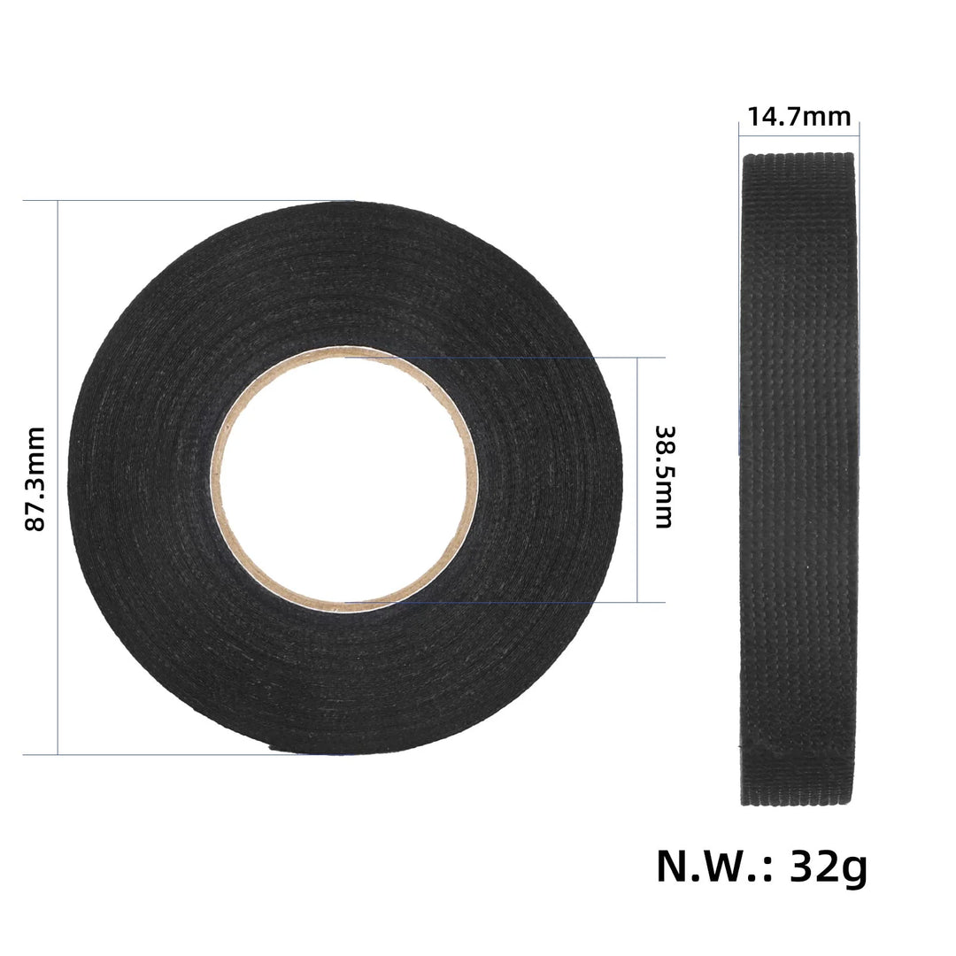 1PC 15mm/15 Meters Black New Adhesive Cloth Tape Industrial Tape For Cable Harness Wiring Loom 15mm Wire Harness Tape Cloth Fabric Adhesive Heat-resistant Loom Wrap For Automotive Electrical Insulation Cable Fixed