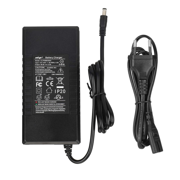 Ulip 42V~58.8V 3A DC2.1 Head Certified Charger EU Plug with CE And FCC Certification For 48V To 58.8V And 52V To 58.8V Charger Li-ion Battery Pack Charger Power Adapte Input 100-240V Lithium Skateboard Balance Vehicle Battery with Fan