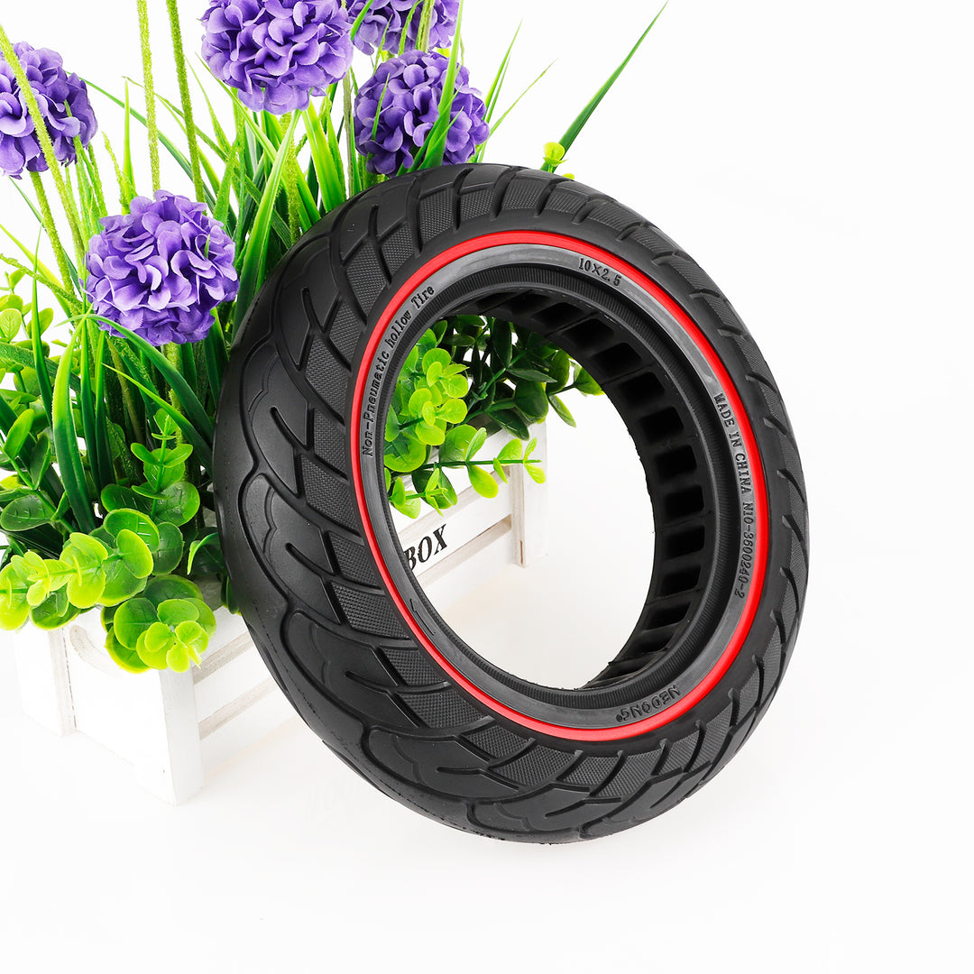 10 Inch Solid Tire with Red Circle and 37mm Slot 10X2.5 10x2.50 for KUGOO M4 / M4 Pro Electric Scooter Polka Dot Inner Honeycomb Tire Rubber Parts 10x2.5-6.1 Tyres 10Inch Off-Road Solid Tires Wear-resistant Puncture-proof Tire Parts