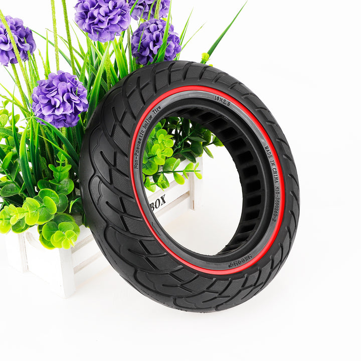 10 Inch Solid Tire with Red Circle and 37mm Slot 10X2.5 10x2.50 for KUGOO M4 / M4 Pro Electric Scooter Polka Dot Inner Honeycomb Tire Rubber Parts 10x2.5-6.1 Tyres 10Inch Off-Road Solid Tires Wear-resistant Puncture-proof Tire Parts